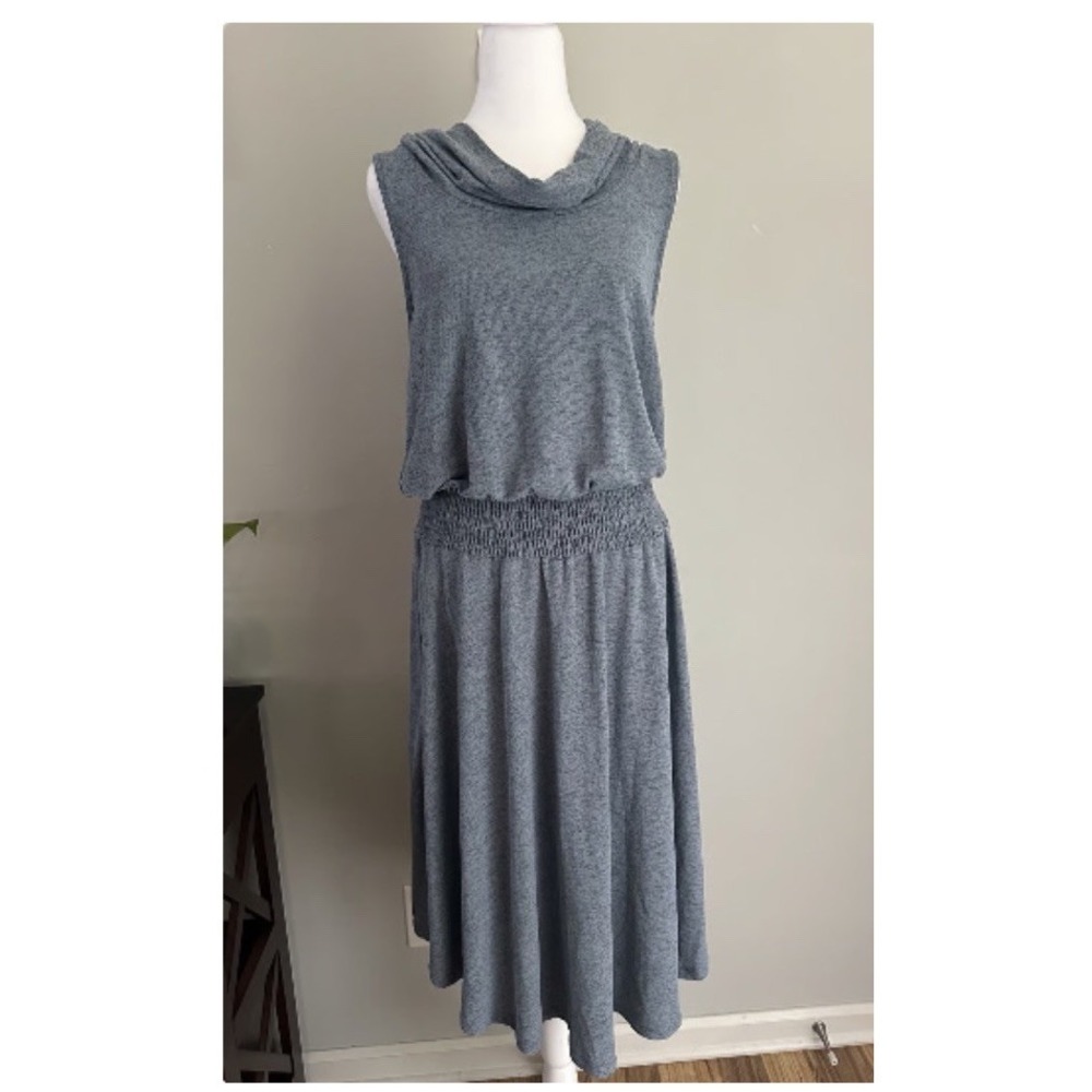 Soft Surroundings XL Tall Blue Kerry Dress Sleeveless Cowl Neck Smocked Waist